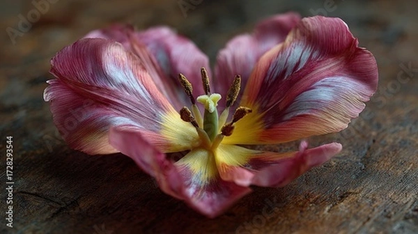 Fototapeta Flower in Shape of a Heart Made of Tulip Petals. A Romantic and Creative Floral Design.