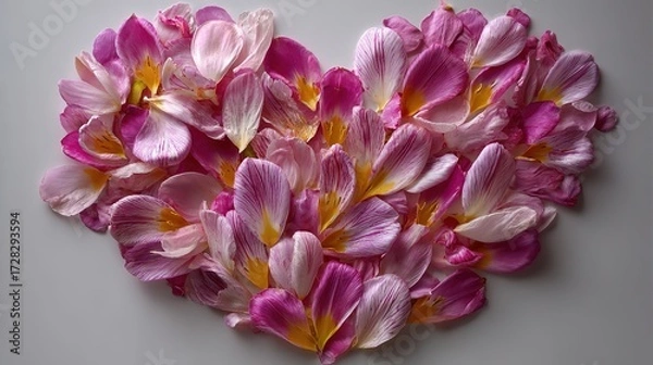 Fototapeta Flower in Shape of a Heart Made of Tulip Petals. A Romantic and Creative Floral Design.