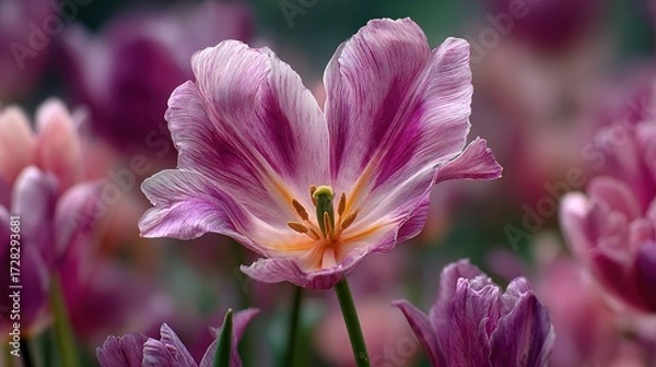 Fototapeta Flower in Shape of a Heart Made of Tulip Petals. A Romantic and Creative Floral Design.