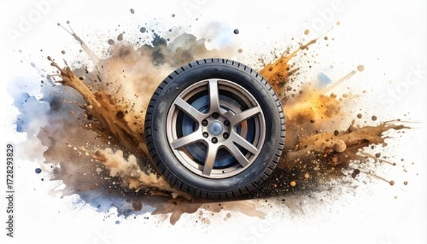 Fototapeta A Simple Rally Wheel with a Mud Splash Effect