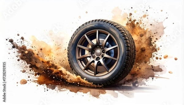 Fototapeta A Simple Rally Wheel with a Mud Splash Effect