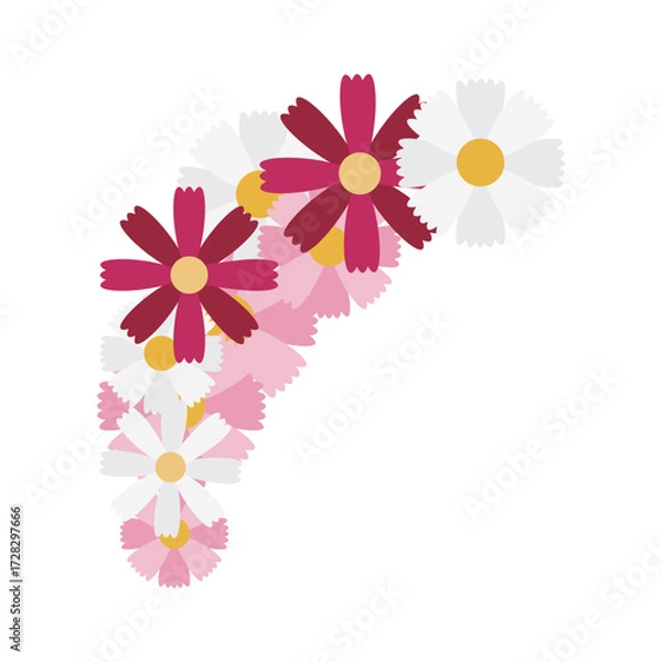 Obraz コスモスの花を丸く散らしたコーナー装飾素材・左側