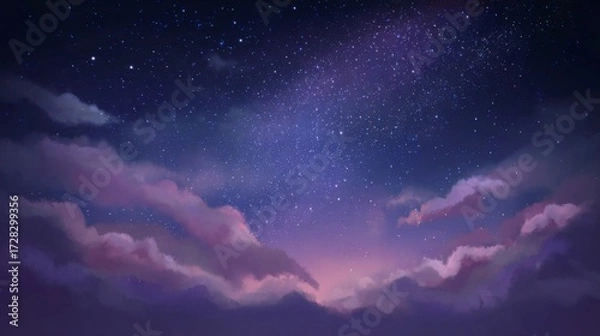 Fototapeta Radiant Milky Way in a Dreamy Night Sky with Shining Stars and a Touch of Dawn Light