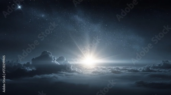 Fototapeta Radiant Milky Way in a Dreamy Night Sky with Shining Stars and a Touch of Dawn Light
