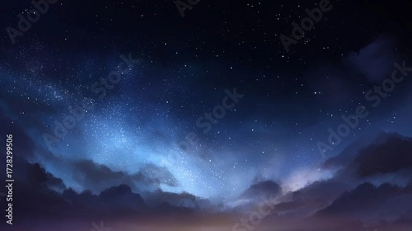 Fototapeta Radiant Milky Way in a Dreamy Night Sky with Shining Stars and a Touch of Dawn Light