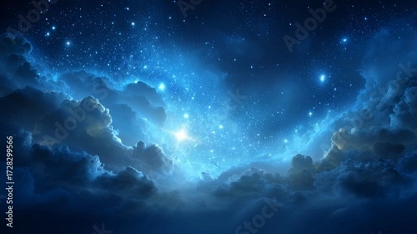 Fototapeta Radiant Milky Way in a Dreamy Night Sky with Shining Stars and a Touch of Dawn Light