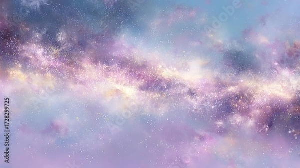 Fototapeta Radiant Milky Way in a Dreamy Night Sky with Shining Stars and a Touch of Dawn Light