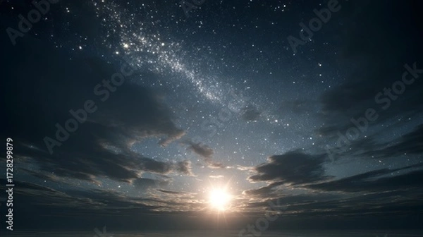Fototapeta Radiant Milky Way in a Dreamy Night Sky with Shining Stars and a Touch of Dawn Light