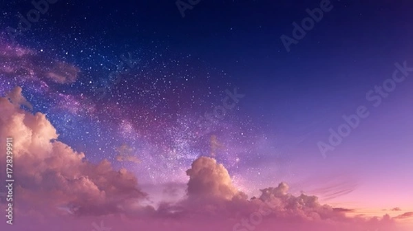 Fototapeta Radiant Milky Way in a Dreamy Night Sky with Shining Stars and a Touch of Dawn Light