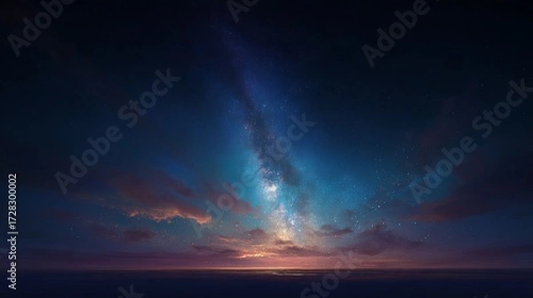 Fototapeta Radiant Milky Way in a Dreamy Night Sky with Shining Stars and a Touch of Dawn Light