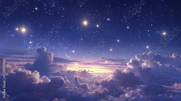 Fototapeta Radiant Milky Way in a Dreamy Night Sky with Shining Stars and a Touch of Dawn Light