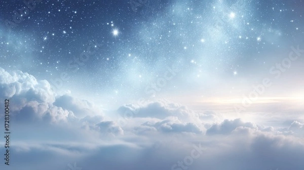 Fototapeta Radiant Milky Way in a Dreamy Night Sky with Shining Stars and a Touch of Dawn Light