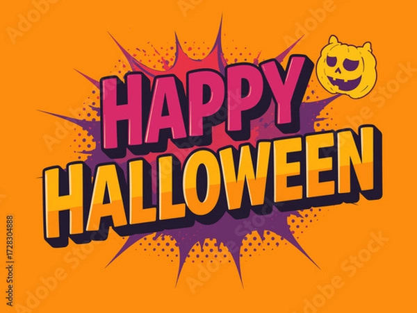 Fototapeta Happy Halloween Vector Illustration – Spooky Graveyard Scene with Pumpkins