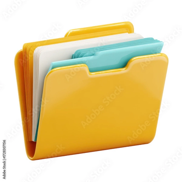 Obraz Yellow folder with files and documents organization storage isolated on a white background