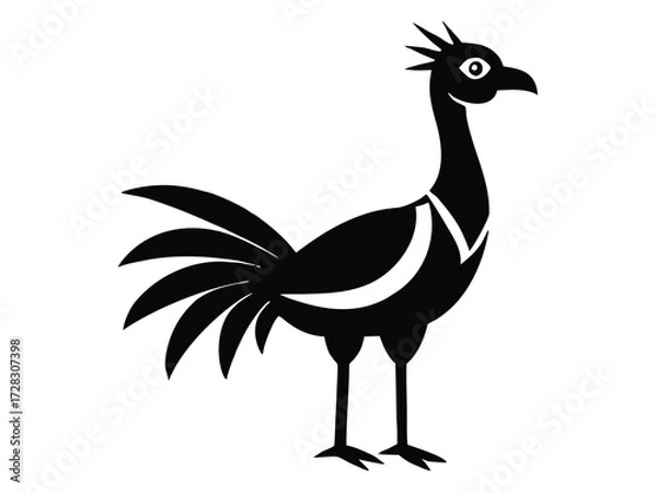 Fototapeta secretary bird vector icon in bold style on black color and white background.