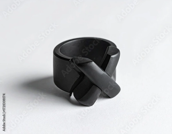Obraz Modern abstract black ring accessory with unique intertwined design.