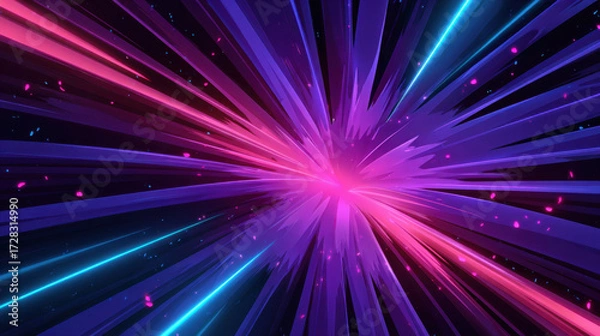Fototapeta Neon explosion background with vibrant purple and blue light streaks creating dynamic cyberpunk style effect full of energy and motion in futuristic digital space