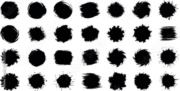 Fototapeta Vector art of collection of black ink brush strokes and splatters