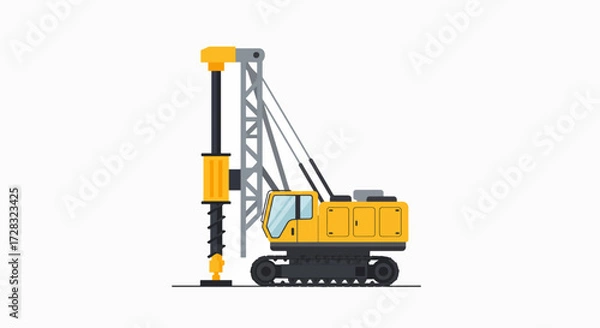 Fototapeta Construction Pile Driver Equipment Flat Design Vector