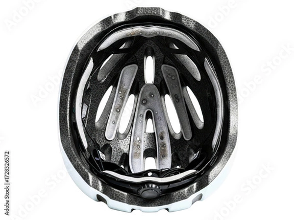 Fototapeta Top-down view of the inside of a bicycle helmet with padding on a transparent background