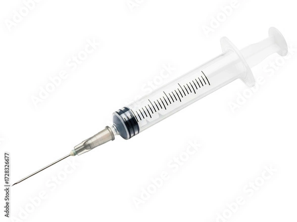 Fototapeta Empty plastic medical syringe with a hypodermic needle attached on a transparent background