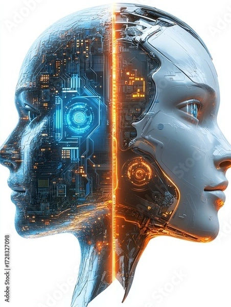 Fototapeta Artificial intelligence circle processor glowing in light blue
