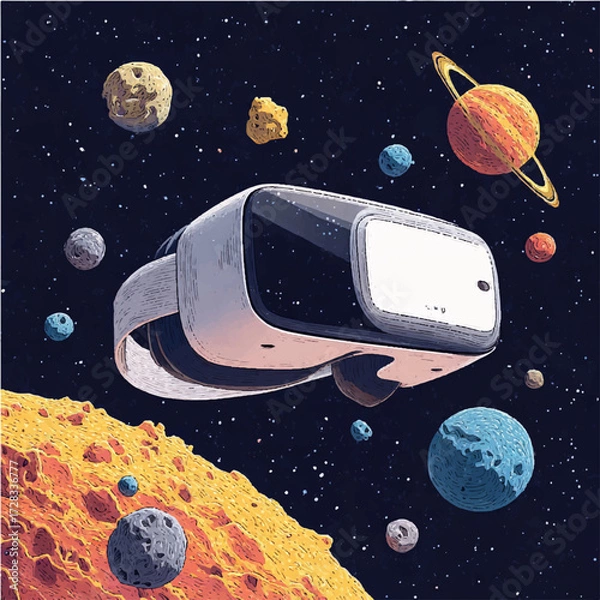 Obraz virtual reality glasses in space. space galaxy, vector image. modern technology