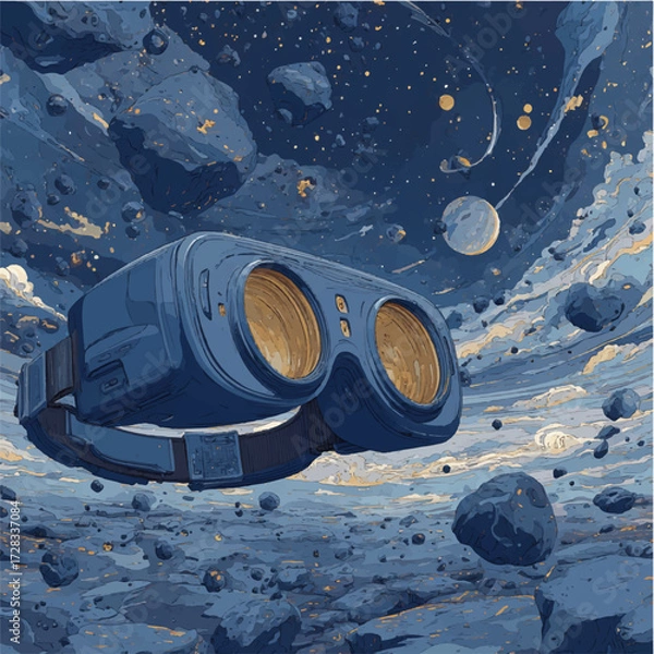 Obraz virtual reality glasses in space. space galaxy, vector image. modern technology