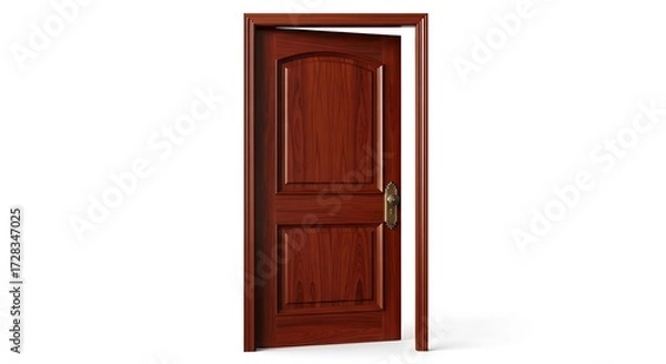 Obraz Elegant Wooden Door Slightly Ajar, Classic Design, Isolated on White.