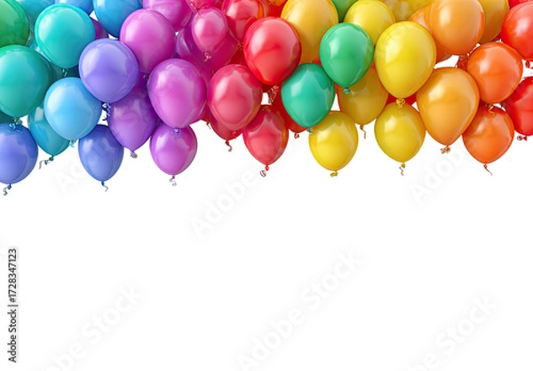 Fototapeta Colorful balloons in a rainbow pattern against a black background