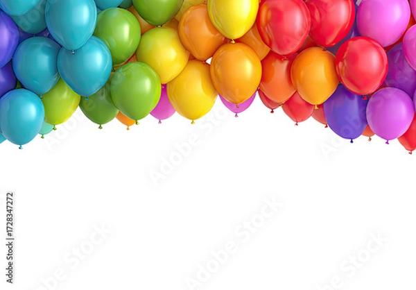 Fototapeta Colorful balloons fill the image, forming a rainbow border on a black background
