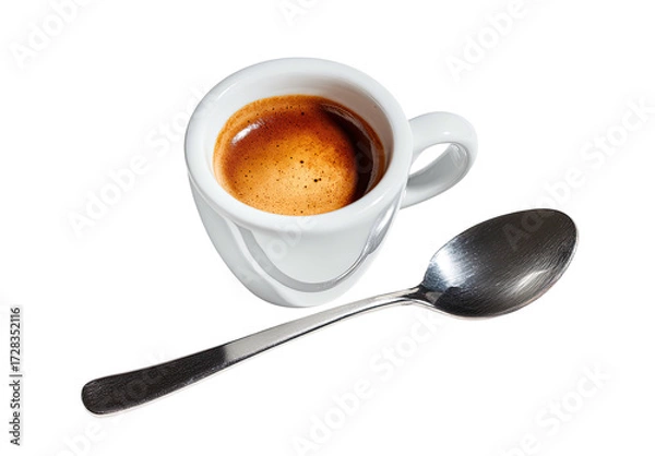 Fototapeta Espresso in a white cup with spoon