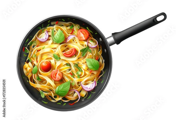 Fototapeta Frying Pan with Pasta and Vegetables