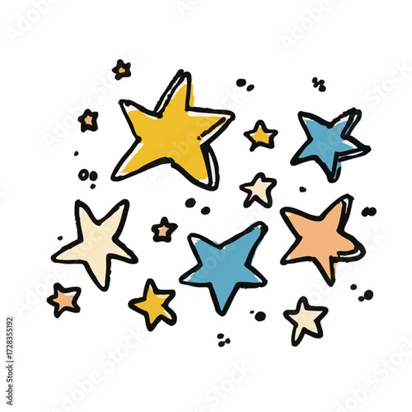 Fototapeta Cute Doodle Assorted Starry Sky Decorative Celestial Elements Illustration