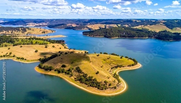 Obraz Panoramic view of a reservoir with a heart-shaped peninsula