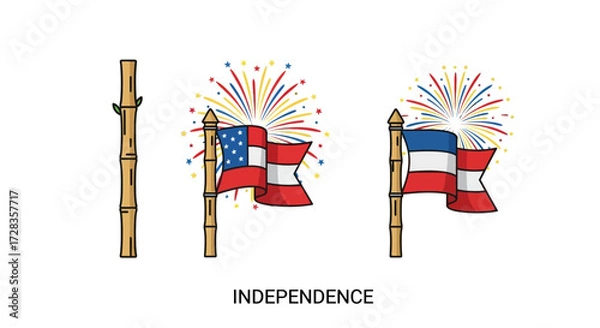 Fototapeta Vector Illustration of Independence Flags with Fireworks for Patriotic Design