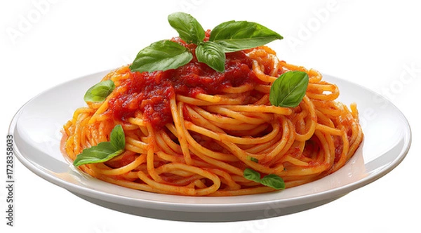 Fototapeta Plate of spaghetti with tomato sauce and basil (1)