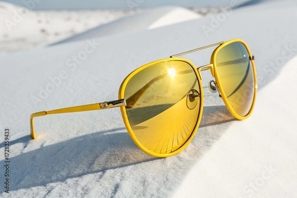 Obraz Yellow sunglasses on white background