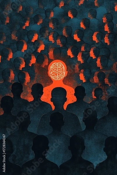Fototapeta Seamless vector illustration of a large crowd of faceless anonymous people in muted tones