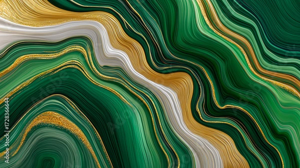 Fototapeta Vibrant abstract fluid art illustration with turquoise and gold colors, displaying dynamic swirling patterns and textures, perfect for contemporary design applications