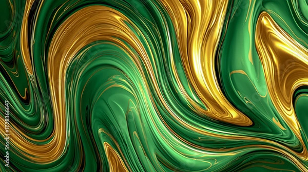 Fototapeta Vibrant abstract fluid art illustration with turquoise and gold colors, displaying dynamic swirling patterns and textures, perfect for contemporary design applications