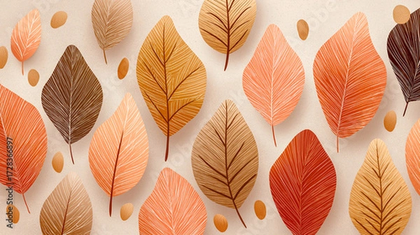 Fototapeta Abstract illustration showcases flowing organic shapes in warm orange and beige tones, creating a modern design with a soft textured background that enhances visual appeal