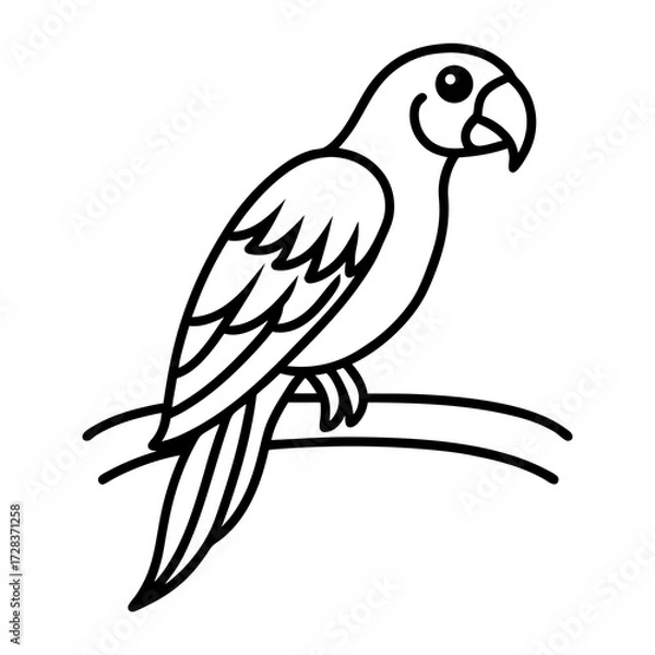 Fototapeta Parrot on branch, tropical line art
