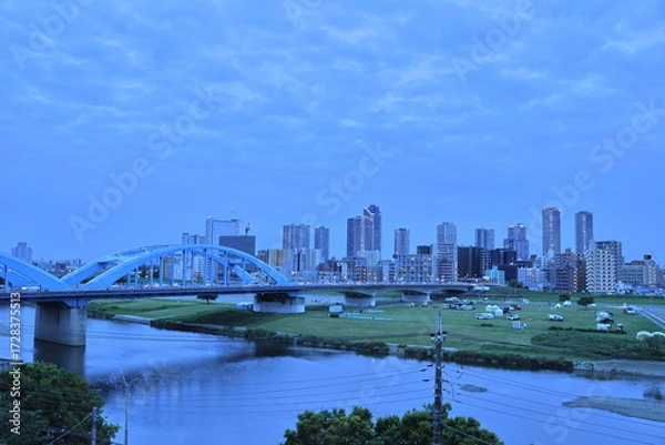 Obraz 多摩川と武蔵小杉のタワーマンション　夜景