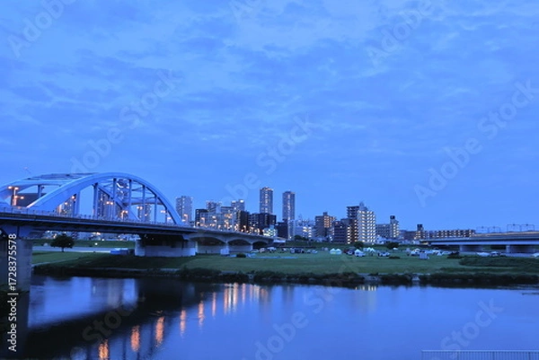 Fototapeta 多摩川と武蔵小杉のタワーマンション　夜景