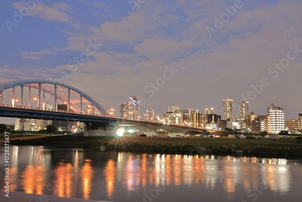 Fototapeta 多摩川と武蔵小杉のタワーマンション　夜景