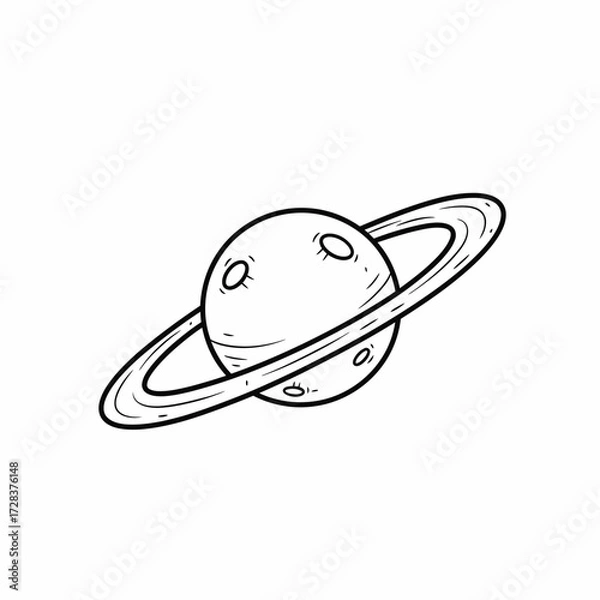 Fototapeta Hand-drawn illustration of Saturn with its rings, depicted in a simple, outlined style on a white background.