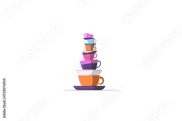 Fototapeta Colorful Stacked Cups with Vibrant Shades for Design and Culinary Inspiration