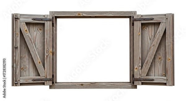 Obraz Rustic Wooden Shutter Window, Aged Gray Wood, Open for Light