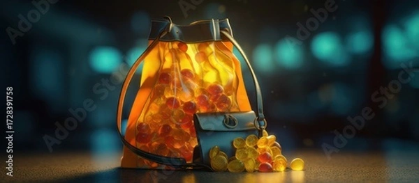 Fototapeta glass, liquid, bottle, tabletop, reflection, atmospheric lighting, golden hue, blur, depth of field

